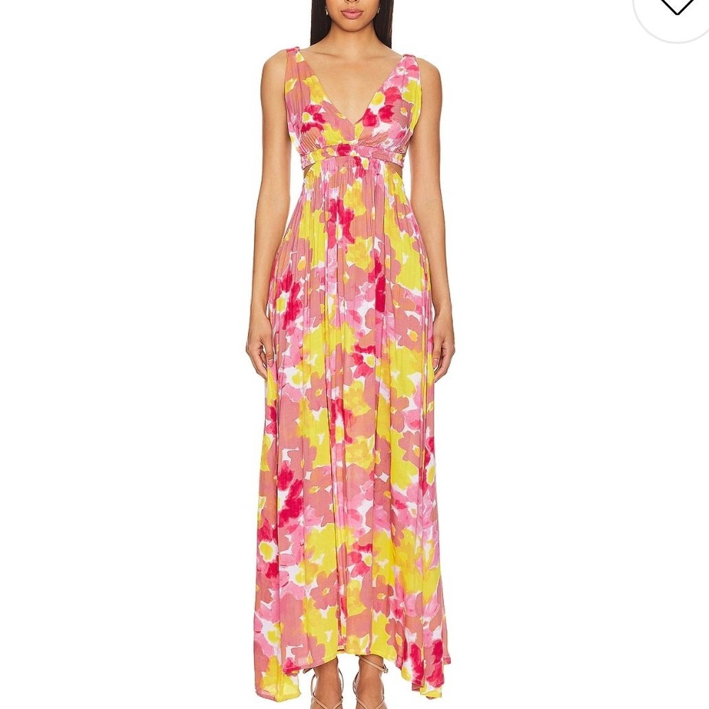 Tiare Hawaii Hope Maxi Dress Watercolor Dreams Mauve Pink Yellow NWT Size M/L